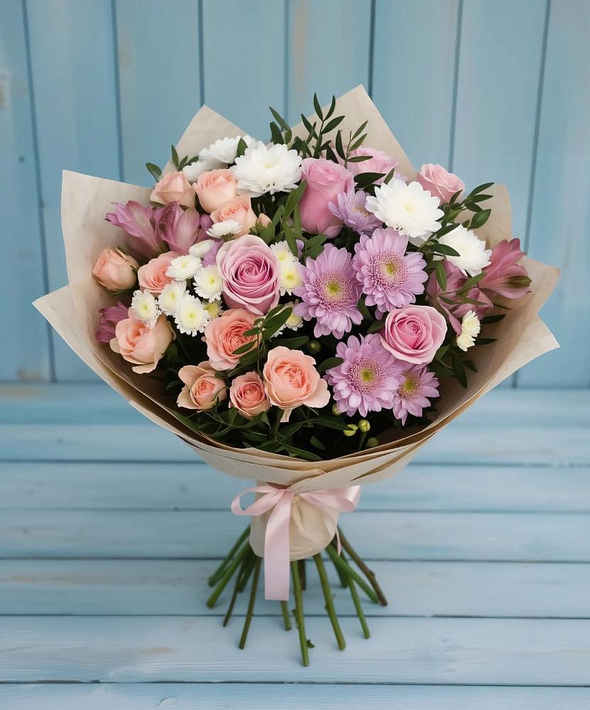 Букет цветов из: Хризантемы, Розы и Альстромерии в Ильском