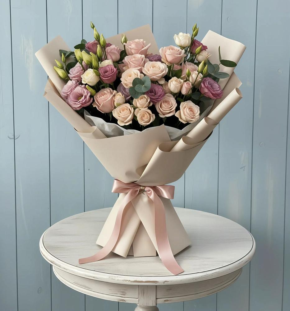 Букет цветов из: Розы и Лизиантусы в Ильском