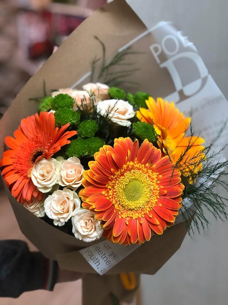 Букет цветов из: Герберы, Хризантемы и Розы в Ильском
