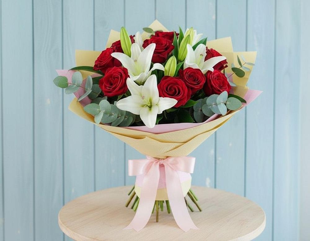 Букет цветов из: Лилии и Розы в Ильском